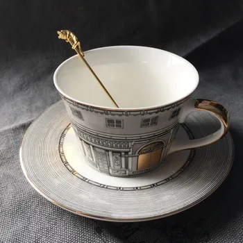 Ceașcă de ceai Nordic Os Fereastră de Aur Retro Swan Castel Clasic Vânt Ceașcă de Cafea Decor Acasă (nu conține o lingura)