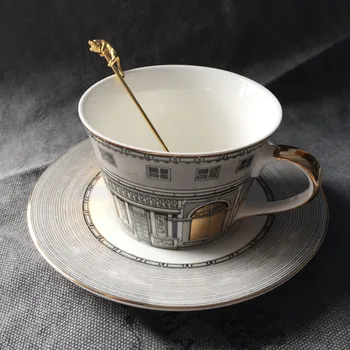 Ceașcă de ceai Nordic Os Fereastră de Aur Retro Swan Castel Clasic Vânt Ceașcă de Cafea Decor Acasă (nu conține o lingura)