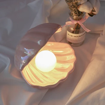 Ceramică fină Shell Pearl Lumina de Noapte Fantezie Sirenă Zână Dormitor bijuterii de stocare a Lămpilor de Iluminat Decor Acasă cadouri