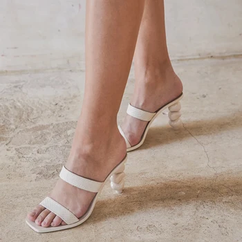 2021 Nou Ciudat Toc Femei Papuci Deget de la picior Pătrat PVC Sandale de Doamnelor Catâri Vara Gladiator Sandale Casual Diapozitive