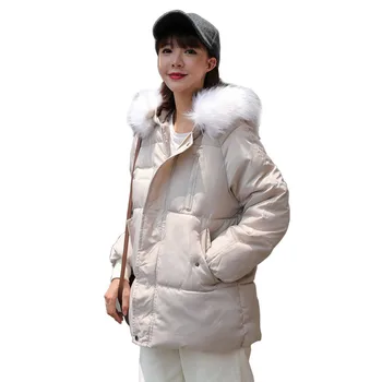 2020 Iarna Noi Jos Bumbac căptușit Sacou Stil coreean Scurte Vrac se Ingroase Haină Călduroasă Femei cu Gluga Alb-Negru Casual Uza