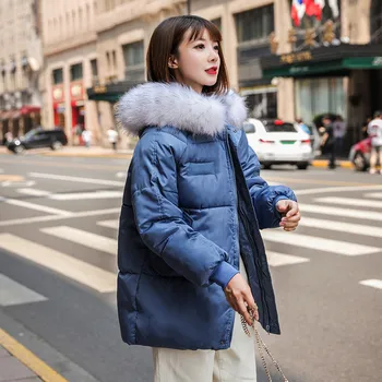 2020 Iarna Noi Jos Bumbac căptușit Sacou Stil coreean Scurte Vrac se Ingroase Haină Călduroasă Femei cu Gluga Alb-Negru Casual Uza