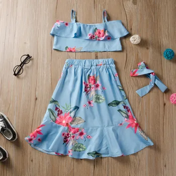 2019 uri fete de vară sling vesta + fusta + curea 3 buc seturi de îmbrăcăminte de moda pentru copii din flori haine haine de petrecere pentru copii