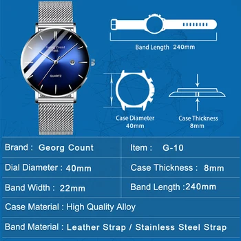 Bărbați Ceas de Moda pentru Barbati Brand de Top Militară de Lux din Oțel Inoxidabil Subțire Ceas de Ceas Impermeabil Cuarț Analogice Încheietura ceas 40mm