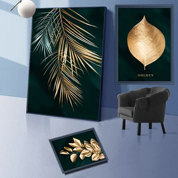 Rezumat Verde Auriu Frunze de Plante Poster Moderne de Lux, Panza Pictura Arta de Perete Postere si Printuri pentru Living Decor Acasă