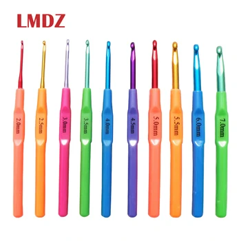 LMDZ 10 Dimensiuni Mâner din Plastic, Cârlig de Croșetat de Mână Tricotate Pulovere și Eșarfe din Aluminiu Ac de Tricotat Croșetat Cârlig Set de 2,5-7mm