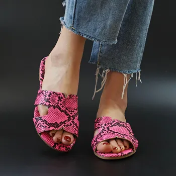 SAGACE femei pantofi Femei Casual de Vara Plus size din piele de sarpe model Toc Plat Alunecare Pe Sandale femei papuci de vara Jun6