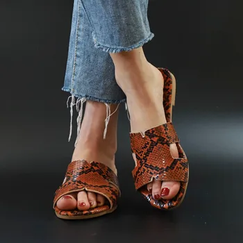 SAGACE femei pantofi Femei Casual de Vara Plus size din piele de sarpe model Toc Plat Alunecare Pe Sandale femei papuci de vara Jun6