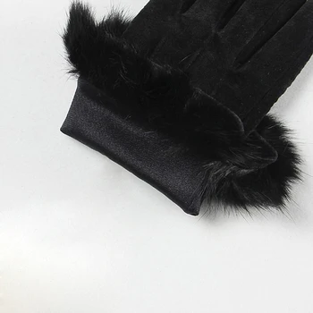 Moda Păr de Iepure Încheietura mâinii de Femei Mănuși din Piele Adevărată piele de Căprioară piele de Porc groase de Iarna Femei Solide de Conducere Mănușă L130NN-9
