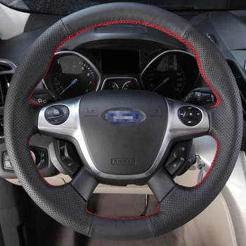 Roșu negru din Piele cusute de Mână Mașină Capac Volan pentru Ford Focus 3 2012-KUGA Scape 2013-2016 Accesorii de Interior