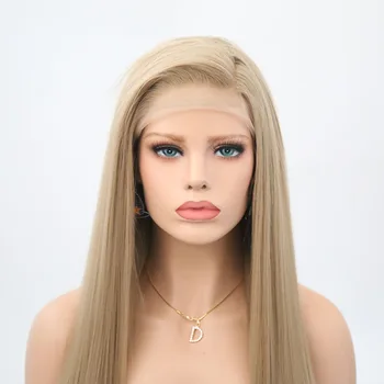 RONGDUOYI Lung Matasos Parul Drept Sintetice Dantelă în Fața Peruca Blonda Frasin Parte Peruca Cosplay Glueless Fața Peruci Dantela pentru Femei
