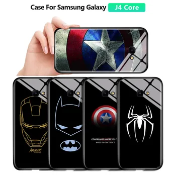Caz Pentru Samsung Galaxy J4 Core 2018 J410 Marvel Ironman Spider Rezistent La Șocuri Sticla Capac Spate Din Silicon Moale Marginea Carcasei