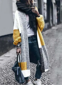 Tricot Contrast Mozaic De Epocă Pulover Lung Cardigan Femei Cu Maneci Lungi Japonez, Moda Toamna Iarna 2020 New England Stil