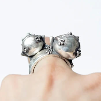 Argint 925 Designer original broasca broasca gura cuplu inel unic, creativ bine ambarcațiunile de farmec brand de bijuterii