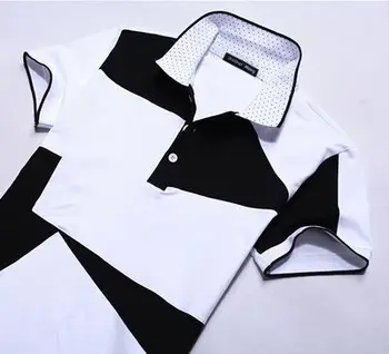 Casual POLO cămașă de sex masculin moda de vara noi barbati negru si cusaturi de culoare albă de bumbac scurte polo cu mâneci lungi tricou polo Slim barbati 5XL 6XL