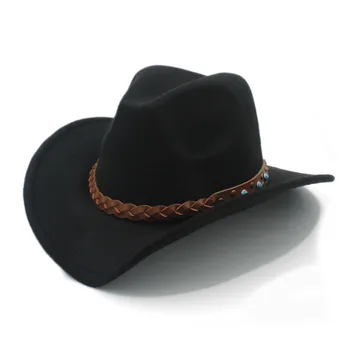 Lână De Iarnă Primăvară Vest Pălărie De Cowboy Pentru Womem Bărbați Margine Largă Fermiera Jazz Capac Cu Piele Toca Sombrero Capac Punk Curea 20