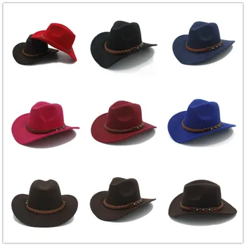 Lână De Iarnă Primăvară Vest Pălărie De Cowboy Pentru Womem Bărbați Margine Largă Fermiera Jazz Capac Cu Piele Toca Sombrero Capac Punk Curea 20