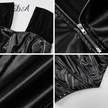 FSDA PU Negru din Piele Corset Crop Top Tube Femei de Pe Umăr Sexy Tricouri Y2K Petrecere de Vară Albă Club de Moda Rezervor de Top fără Bretele