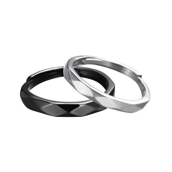 BUDROVKY s925 Argint Alb-Negru Diamant Cuplu Inel de Moda de Deschidere Reglabil Pentru bărbați și Femei Inel Bijuterii