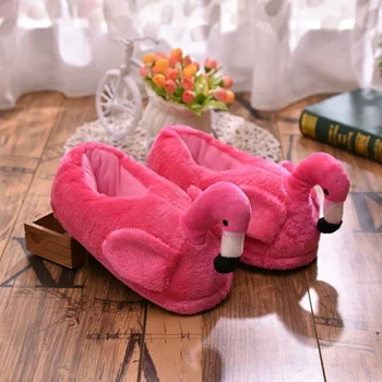 Femei de iarnă, Interior Blana Papuci de Desene animate Flamingo Roz de Pluș Cald Plat Doamnelor Pantofi Slip pe Unisex Acasă de Femei Papuci de casă O Mărime