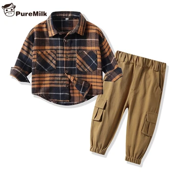 PureMilk Camasa Carouri Cu Pantaloni de Bumbac Îmbrăcăminte pentru Copii Set 2 BUC Set Haine Baieti