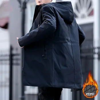 2020 Jacheta de Iarna pentru bărbați cu glugă Sacou lung haina cașmir Slim coreean Hanorac Hombre mens jacheta Parka din bumbac de îmbrăcăminte pentru tineri