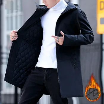 2020 Jacheta de Iarna pentru bărbați cu glugă Sacou lung haina cașmir Slim coreean Hanorac Hombre mens jacheta Parka din bumbac de îmbrăcăminte pentru tineri