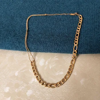 Indesata Figaro lanț mingea lanț clavicula colier pentru femei din oțel inoxidabil de culoare de aur despicare cravată colier pulover moda