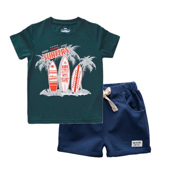 BINIDUCKLING Băieți Copii Haine de Vară O-Gat Maneci Scurte Print T-Shirt, Pantaloni de Plaja Copil Baieti din Bumbac Desene animate Haine Seturi