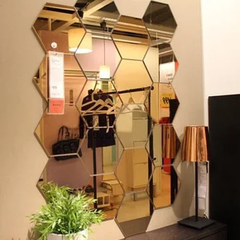 12Pcs Hexagonale Oglindă de Perete Autocolante DIY Arta Acasă Decorare Camera de zi Meserii TP899