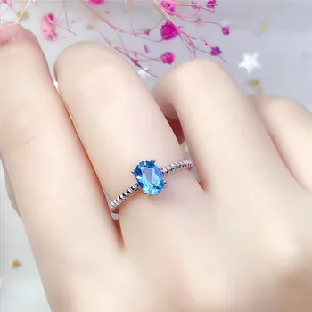 LeeChee topaz albastru inel pentru femei, cadou de aniversare 5*7mm, pur și simplu, de stil de piatră prețioasă de bijuterii fine real 925 masiv sterling silver