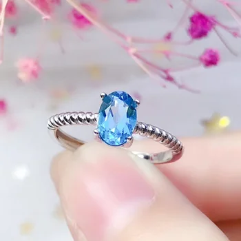 LeeChee topaz albastru inel pentru femei, cadou de aniversare 5*7mm, pur și simplu, de stil de piatră prețioasă de bijuterii fine real 925 masiv sterling silver