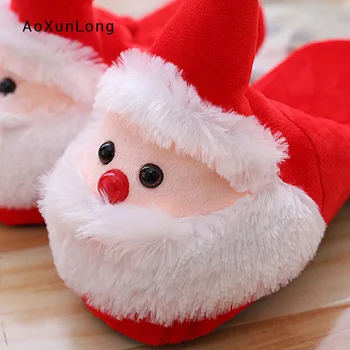 Desene animate Moș Crăciun de Pluș Papuci Femei Cadou de Crăciun Acasă cu Blană Sandale Interior Non-alunecare de Turma Plat Flip-flop de Iarnă Papuci de casă