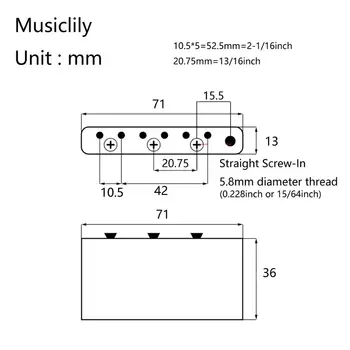 Musiclily Ultra 10.5 mm Plină de Alamă 36mm Scurt Tremolo Block pentru Squier Bullet Strat si Unele de Import Chitara Electrica