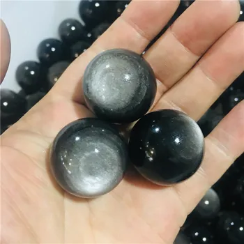 Naturale obsidian pendent glob de cristal de uz casnic de argint obsidian mingea