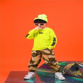 Verde Fluorescent Tricou pentru Băiat pe Stradă Copii Costum de Dans Hip hop Jazz Jazz Haine Spectacol de teatru de Îmbrăcăminte 4 6 8 10 12