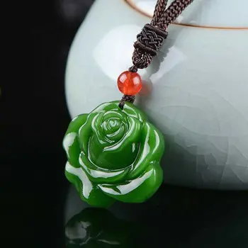Floare trandafir Natural Verde Jad Pandantiv Colier de Mână-Sculptate Farmec Jadeit Bijuterii Amuleta Accesorii de Moda pentru Barbati, Cadouri Femei
