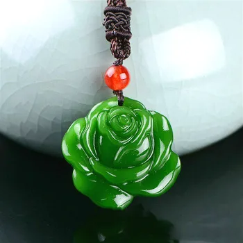 Floare trandafir Natural Verde Jad Pandantiv Colier de Mână-Sculptate Farmec Jadeit Bijuterii Amuleta Accesorii de Moda pentru Barbati, Cadouri Femei