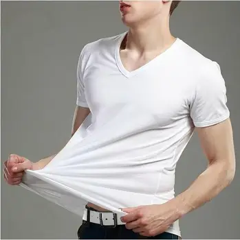 Mens Simplu Blank Slim Fit Tricou Bărbați Vară 2020 Scurt Maneca V Gat Bază de sex Masculin Topuri Tricouri Haine de Om MT-14203