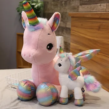 40cm ~1M Gigant jucărie de Pluș Unicorn Curcubeu Fantastic Stralucitoare Aripi Umplute Unicornio Papusa jucării pentru fete