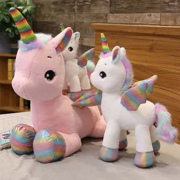 40cm ~1M Gigant jucărie de Pluș Unicorn Curcubeu Fantastic Stralucitoare Aripi Umplute Unicornio Papusa jucării pentru fete