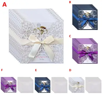 10buc/set Stil European Dantelă Invitatii de Nunta Carduri de Culoare Albastru cu Laser Felicitare Bowbelt Nunta Petrecere de Logodnă Furnizor