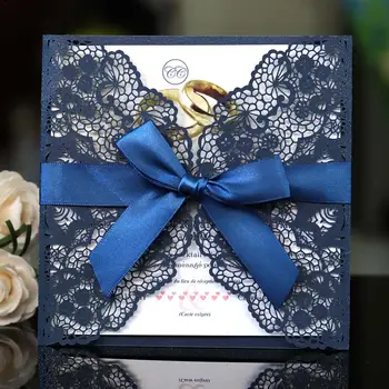 10buc/set Stil European Dantelă Invitatii de Nunta Carduri de Culoare Albastru cu Laser Felicitare Bowbelt Nunta Petrecere de Logodnă Furnizor