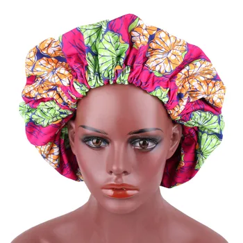 Foarte Mare De Satin Căptușite Africane Capota Întinde De Imprimare Femei Turban Ankara Bonete Cap Accesorii De Par