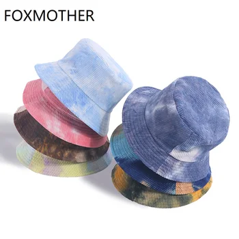 FOXMOTHER Dropshipping Noua Moda Toamna Iarna Reversibile Multicolor Tie Dye Găleată Pălării de Catifea Pescar Capace Femei Gorros