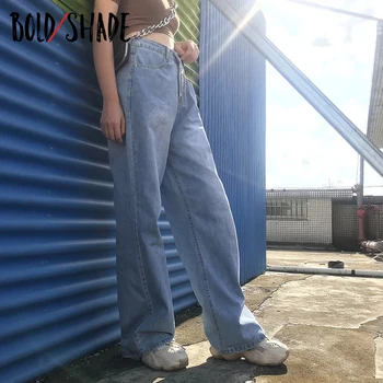 Bold Nuanta de Moda Streetwear Grunge-ul anilor ' 90 Blugi Albastru Talie Inalta Blugi Largi Stilul Teen Toamna Iarna Femei Denim Pantaloni Drepte