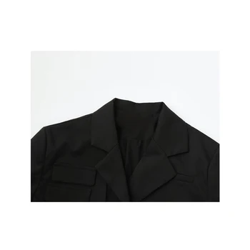 Neregulate de Moda Elegant Negru Sacouri Femei 2020 Toamna cu Maneci Lungi Vrac Jacheta de Cultură veste Dantelă Sus Bowknot Sacouri Femei