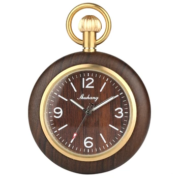 Creative Lemn Ceas De Buzunar Bărbați Ceasuri Retro Din Lemn De Nuc Caz Standard Cadran Rotund Bijuterii Cuarț Ceas Ore De Artă De Colecție