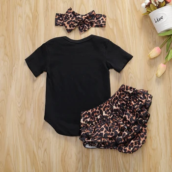 Copil haine de Fata Bodyusit de Sus pantaloni Scurți Bentita Sunsuit Nou-născut Vara Leopard 3PCS Set