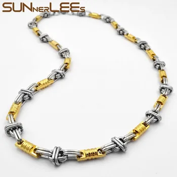 SUNNERLEES Bijuterii din Oțel Inoxidabil Colier 11mm Geometrice Bizantin Link-ul Lanț de Argint de Culoare Placat cu Aur Barbati Femei SC67 N